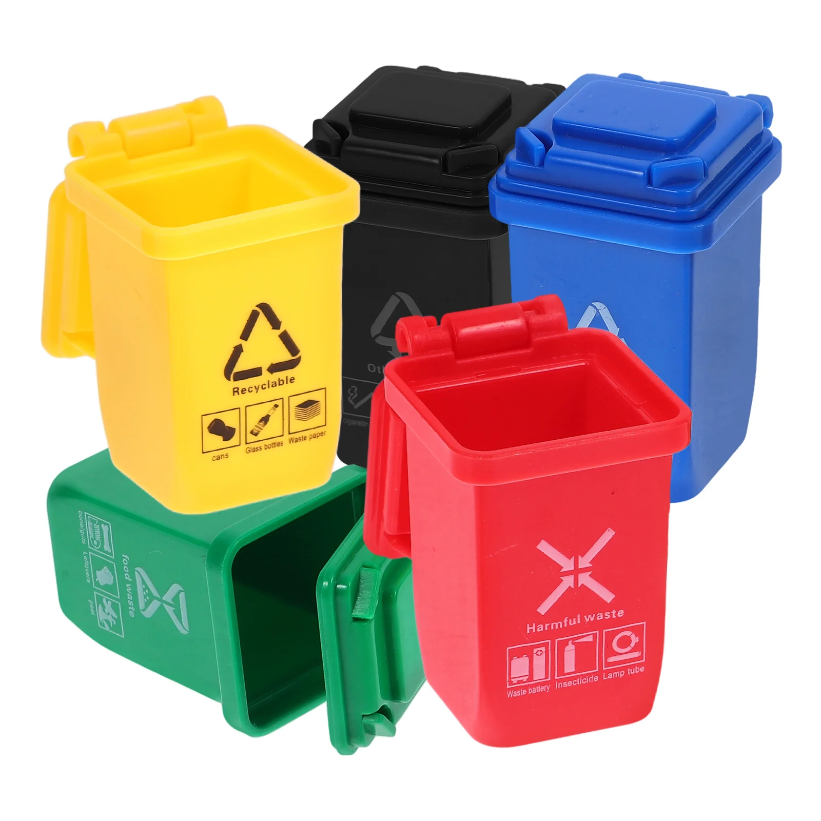 5 Pcs Kids Toys Mini Trash Can House Dollhouse Miniature Model Sorting Garbage Bin Game Black