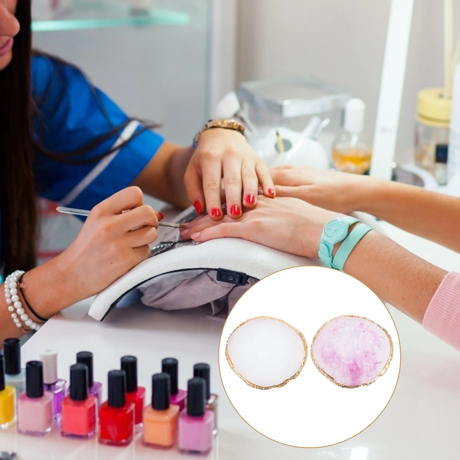 2 pezzi tavolozza per nail art in resina colore dorato texture liscia facile da pulire smalto gel miscelazione strumenti per esposizione manicure per salone