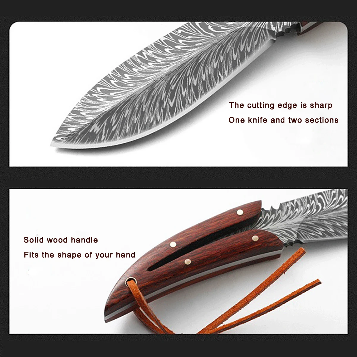 Multi-purpose Feather Pattern Knife With Scabbard Stainless Steel Meat Knife High Hardness Fruit Knife Small Straight Knives