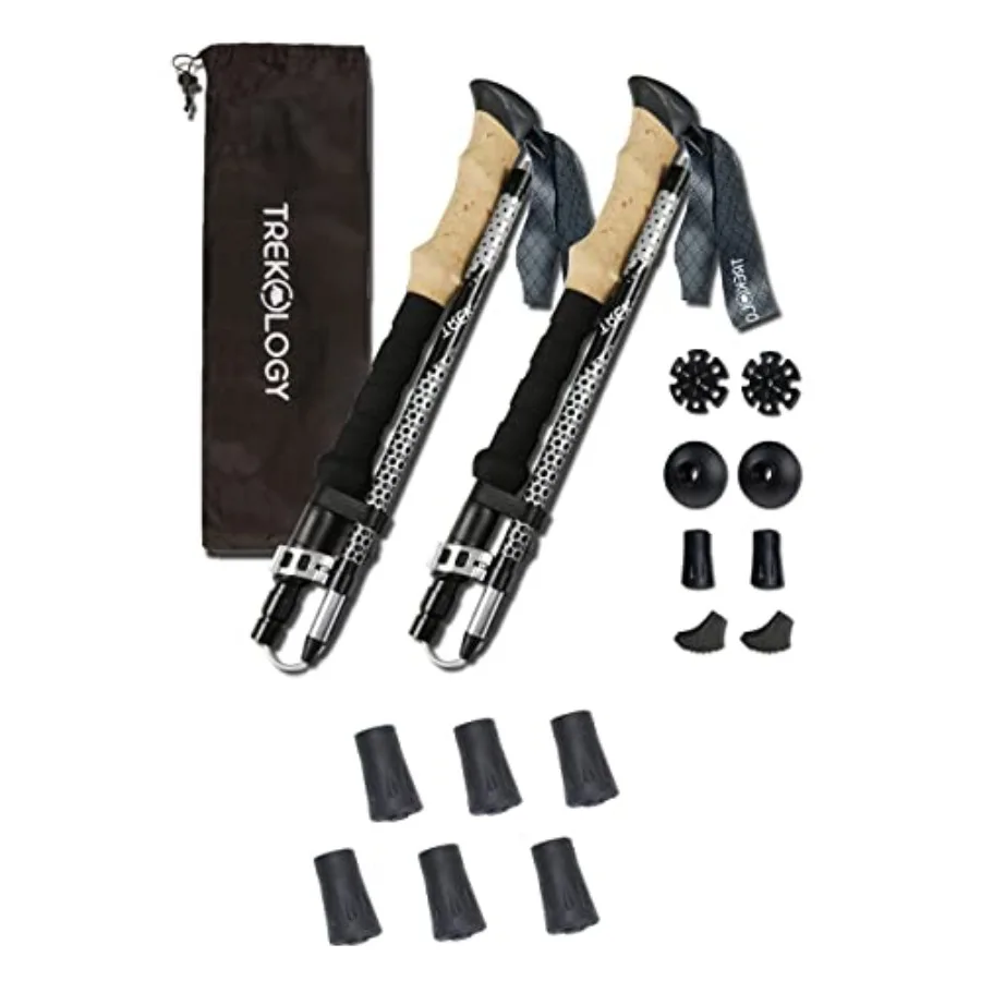 

Трекинговые палки Trek-Z Black 100-120 см / 6 сменных резиновых наконечников - Складные регулируемые палки для ходьбы с быстрой регулировкой
