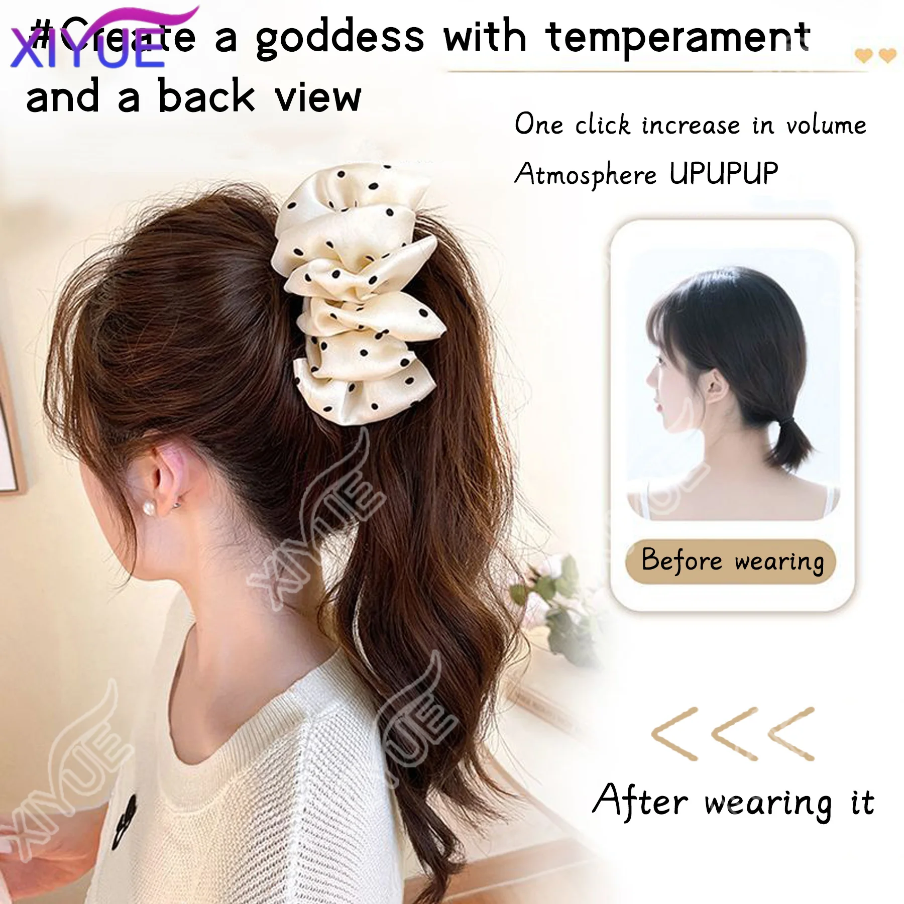 XIYUE Long Wavy Synthetic Ponytail Hair Extension With White Lace Trim Elegant Natural Looking Hairpiece For Women Daily Use