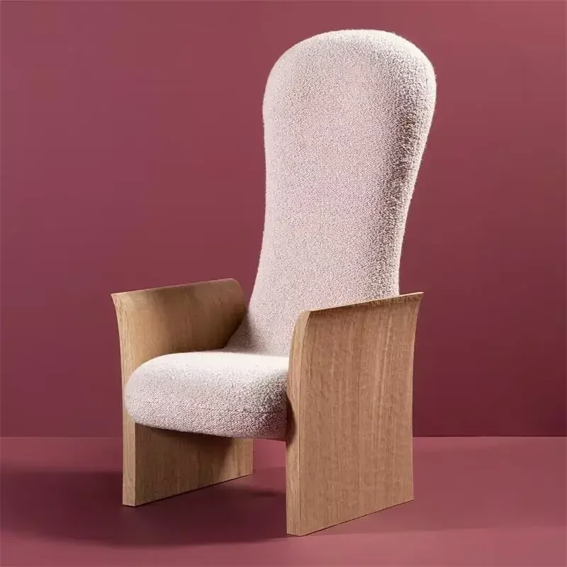 Creative solid wood sofa chair new wabi lamb wool leisure chair B & B balcony medieval single chair