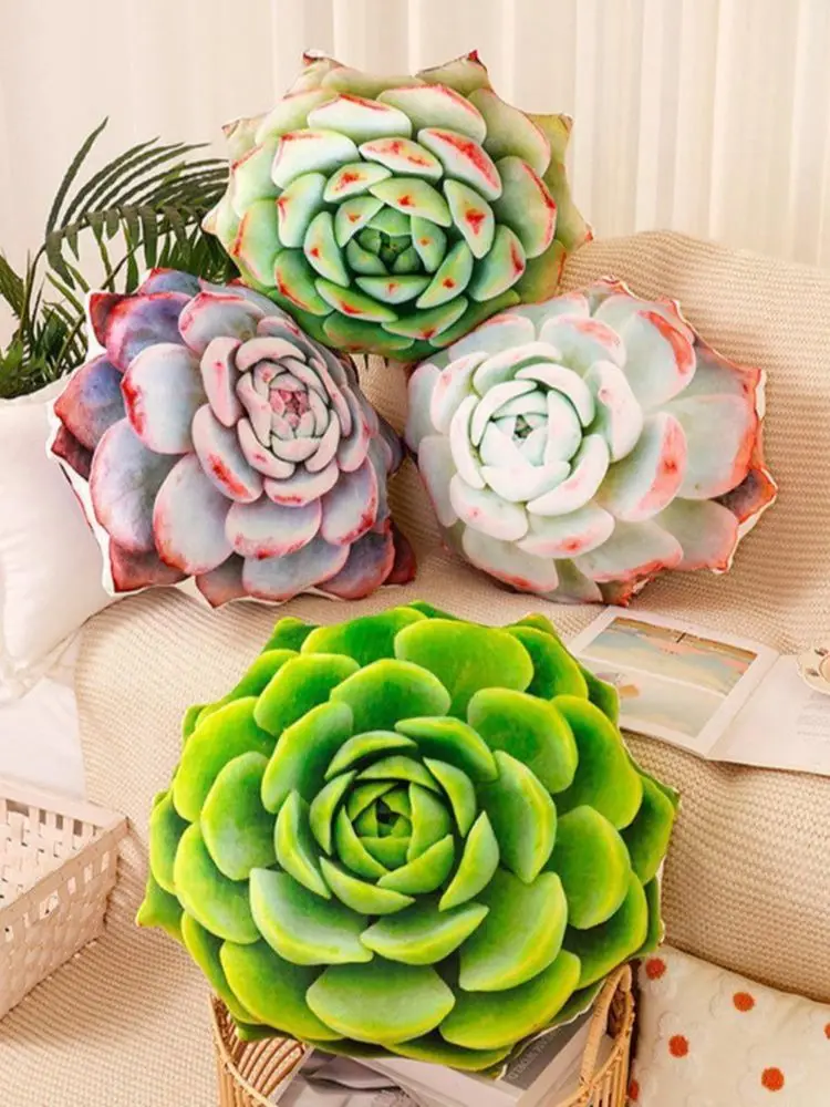 Inyahome 3D Green Succulent Decorative Shaped Throw Pillow Soft Comfortable Hugging Pillow for Relaxation and Sleeping Cushion