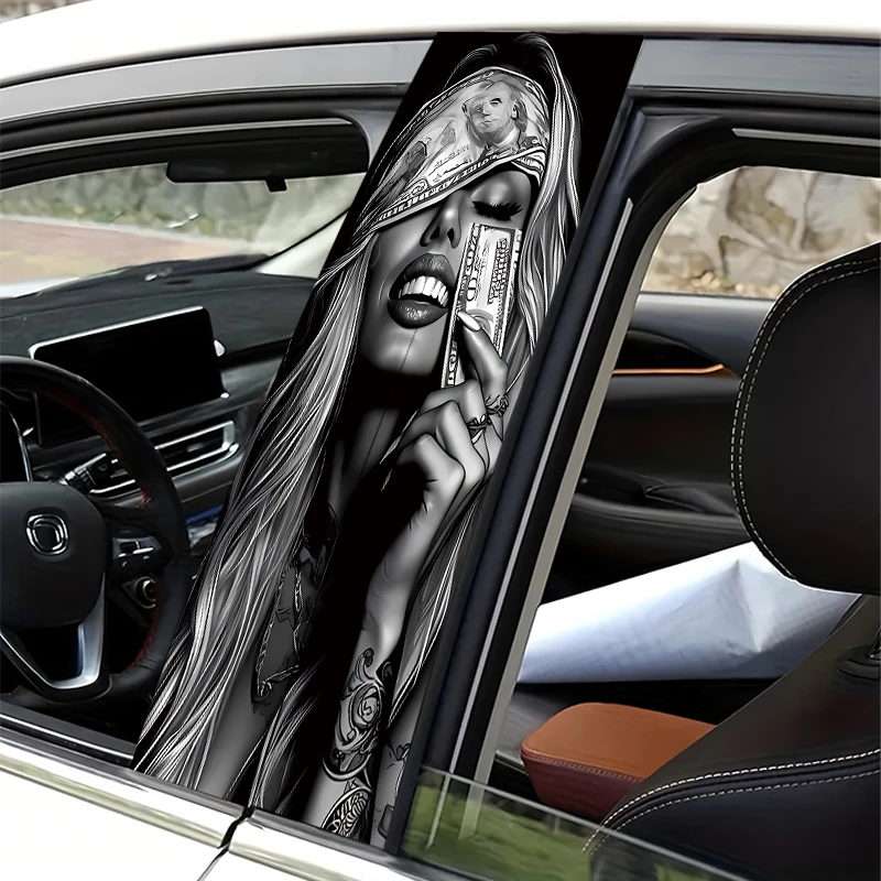 2 pieces of car B-pillar stickers Dollar-Blindfolded Woman Vinyl protective film view 6