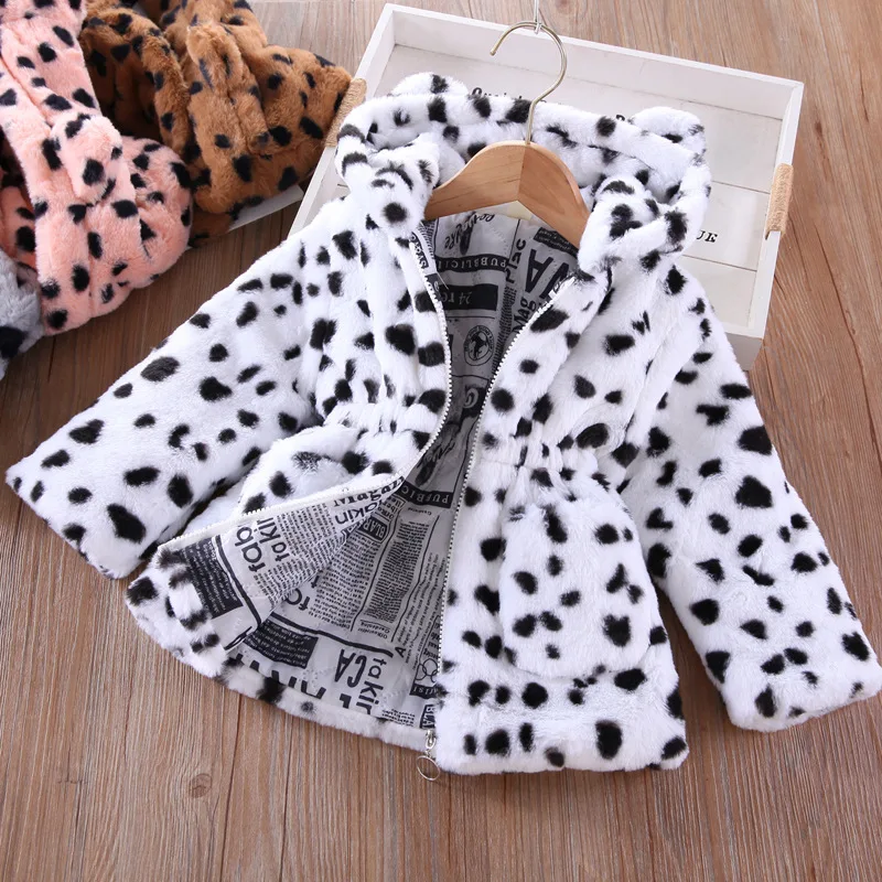 

Leopard Print Furry Coat Children Grils Hooded Warm Coat Autumn New Loose Casual Korean Fashionable Personality Winter