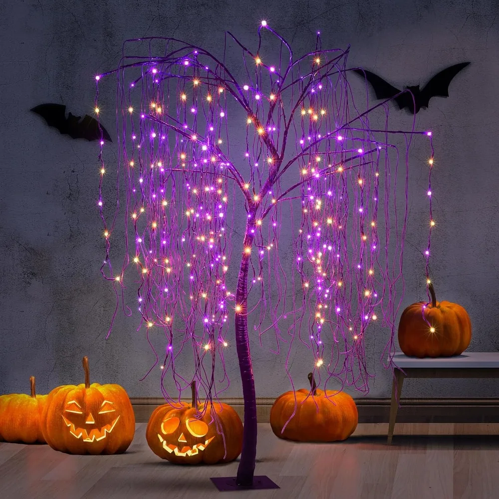 

Halloween Lighted Willow Tree, 256 LED, Orange and Purple Lights, Artificial Weeping Willow Tree, Outdoor and Indoor Decoratio