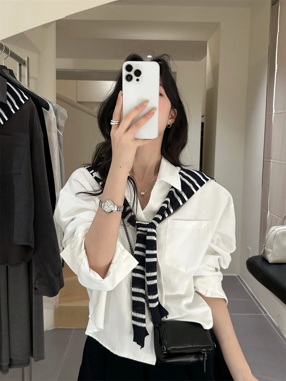 

Женская свободная блузка Hellokay Design в полоску с длинным рукавом, осенний топ в корейском стиле из смесового хлопка