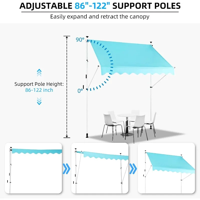 야외 쉐이드 조절식 Pergola 쉐이드 커버, 자외선 차단, 수동 개폐식 천막, 138 인치 나사 없음