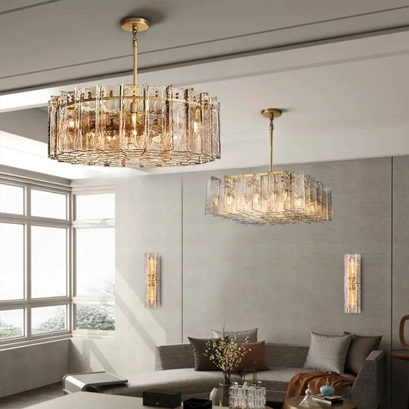 Minimalist Glass Chandelier Linear Hanging Lamp Transparent Panels Design for Dining Room Living Room Home Decor