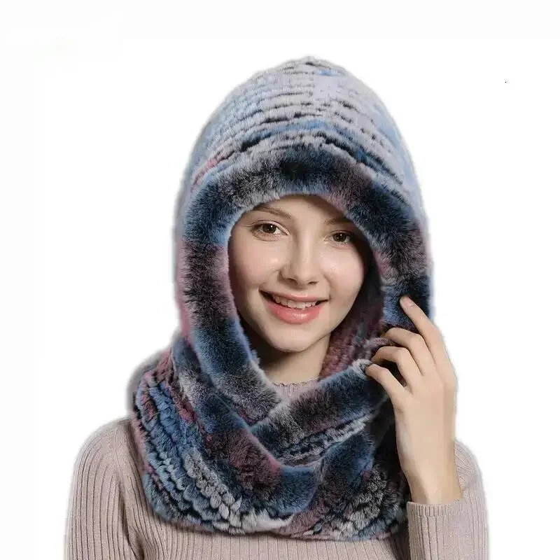 Winter Warm Earmuffs Furry 100% Rabbit Women Hat Scarf Earmuffs Leather Fur Warm Set Rex Rabbit Fur Weaving Hat Scarf Female