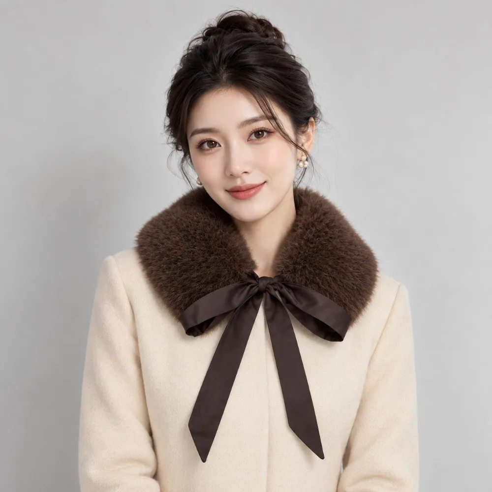 Versatile Fluffy Fur Collar Scarf Thickened Lace Up Style Mink Fur Scarf Warm Neck Protection Scarf Winter Season
