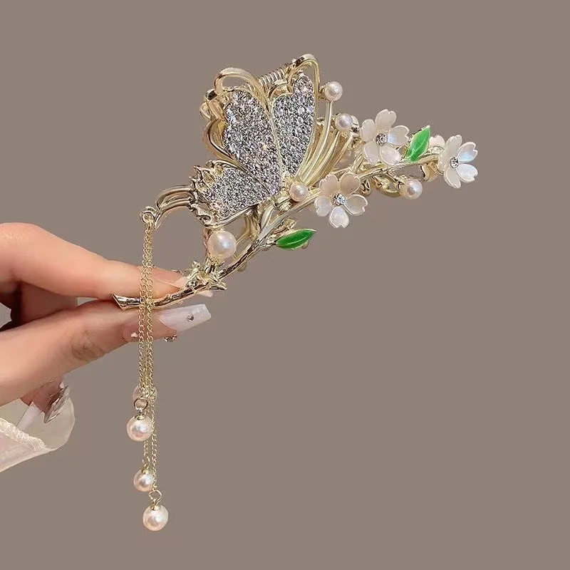 FANYIN Pearl Flower Tassel Hair Claw for Women Cute Sweet metal Hair Clip Girls Fashion Headdress Exquisite Hair Accessoires