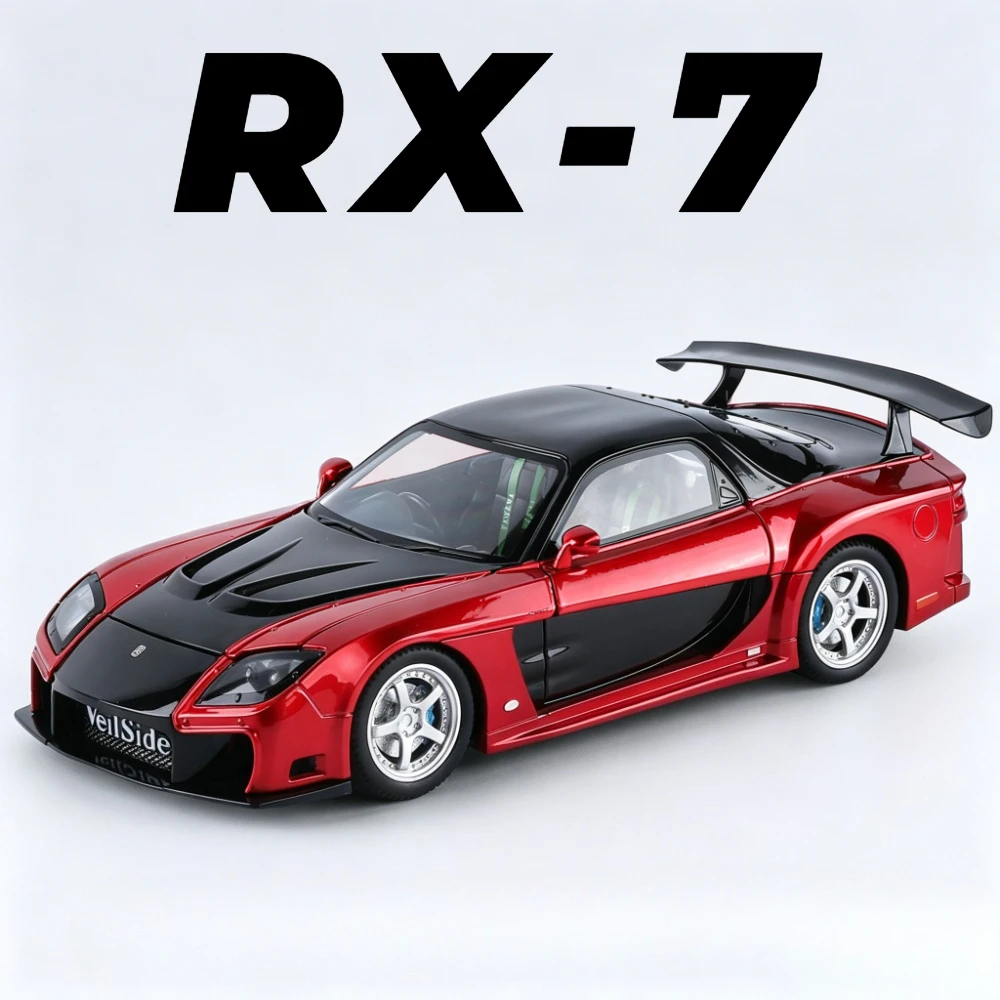 

1:24 RX7 Model Car Toy Front Wheel Steering Shock Absorption Sports Cars Metal Diecast Dooors Opened Models Collectible Item