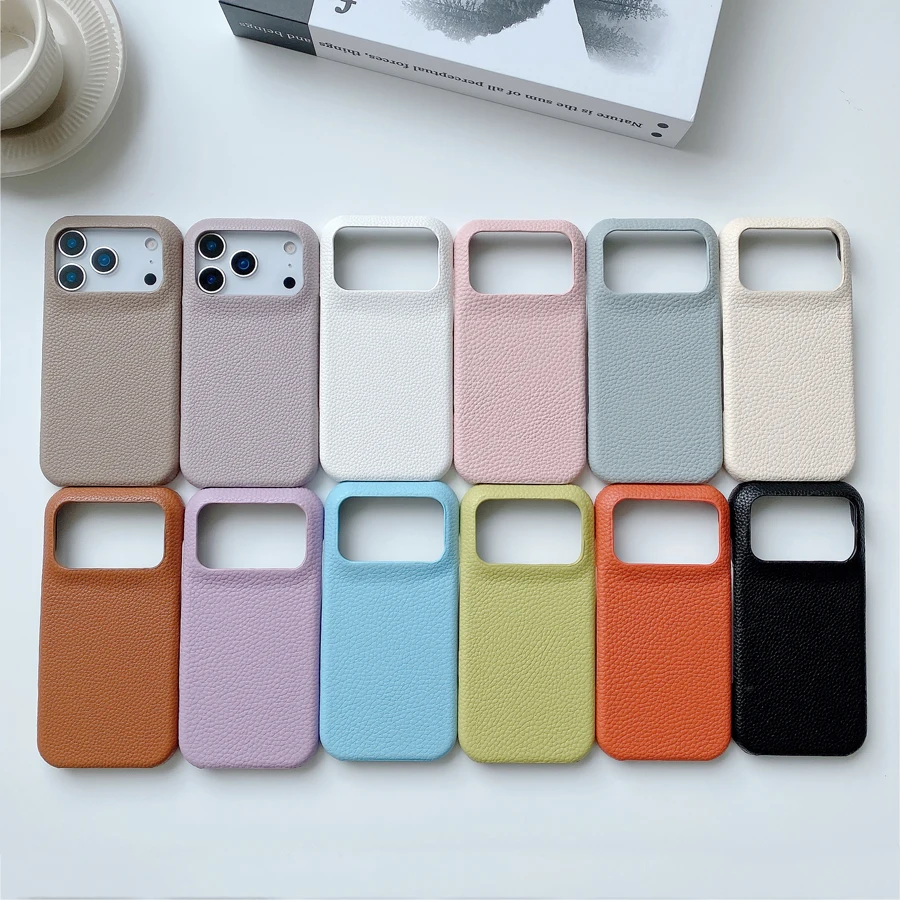 Funda de teléfono móvil Lychee sólida para iPhone 17 Air 16 15 14 13 12 Mini 11 Pro Max X Xs Xr 8 7 Plus cubierta de parachoques Carcasa ultrafina