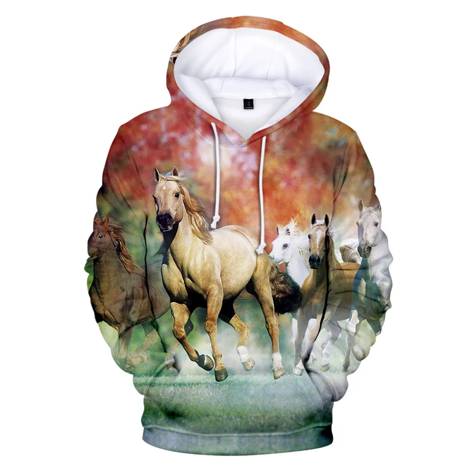 

Новые модные толстовки с 3D-принтом животных: конь, лошадь. Дизайнерские худи в стиле Харадзюку для мужчин и женщин. Осенне-зимний пуловер.