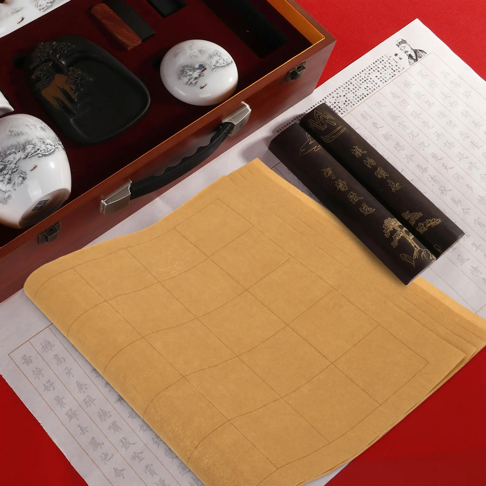 

5 Sheets Rice Grid Calligraphy Paper Professional Chinese Xuan Paper for Beginners and Experts Smooth Writing No Bleed Clarity
