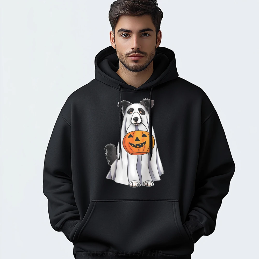 Border Collie Ghost Pumpkin Halloween Costume Fall Black Shirt Graphic Tees Luxury Designer