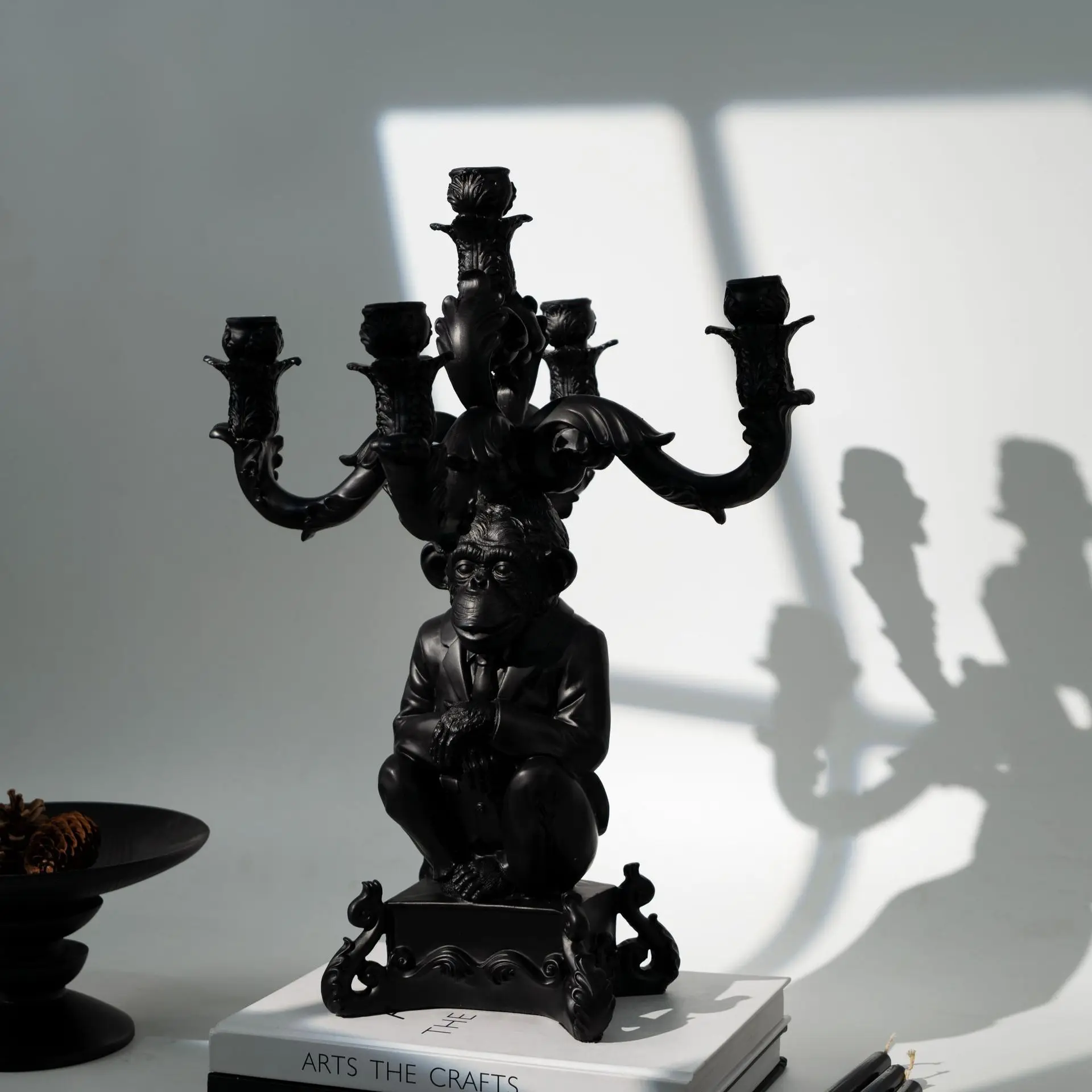 Retro five-headed candlestick ornament model room B & B antique art abstract animal orangutan candlestick ornament