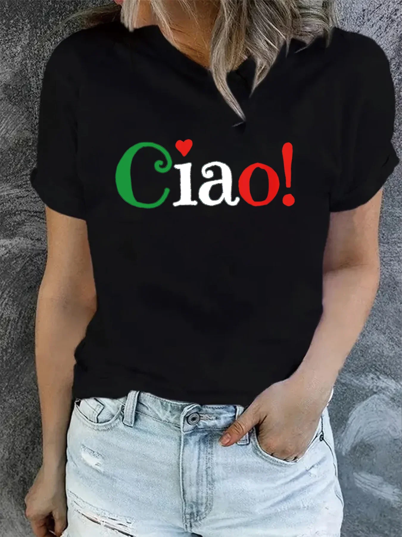 2025 Ciao Italy Creative Graphic Cotton Print Short Sleeve High Quality Fashion Deluxe Edition Comfortable and Breathable