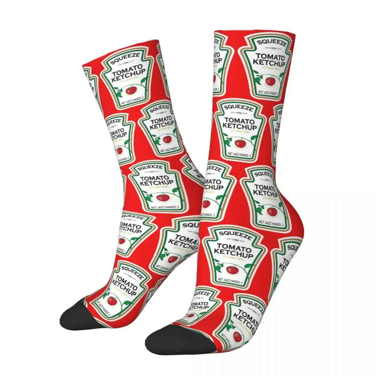 Calcetines largos divertidos con etiqueta de Ketchup, medias absorbentes de sudor Harajuku, accesorios para todas las estaciones, regalos Unisex