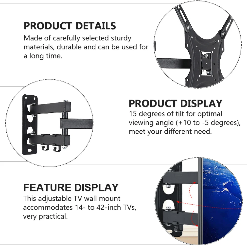 

Adjustable Telescopic Rotating Wall Mount Brackets 14-42 Inch Durable Steel Frame Easy Install Home Bedroom Hotel Use 15