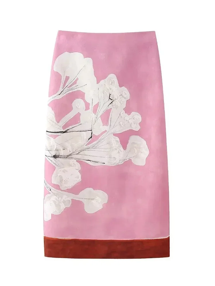 

Новые летние женские универсальные льняные смешанные юбки с принтом, элегантная женская облегающая прямая юбка с высокой талией и разрезом на молнии, модная