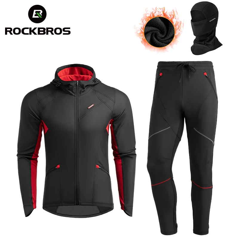 ROCKBROS Winter Warm Cycling Sets Men Women Windproof Thermal Fleece Long Pants Jackets Sets Sportswear MTB Road Bicycle Suits