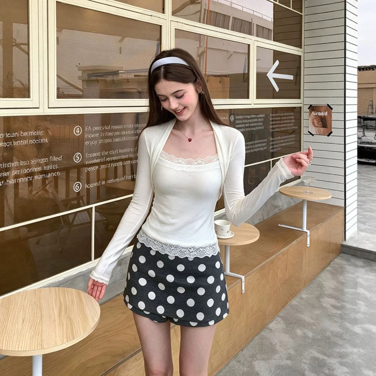 Slim Fit Long Sleeve T-Shirt Women's Spring Autumn Lace Patchwork Square Collar Base Shirt Versatile Top Sexy Girl Style Poly...