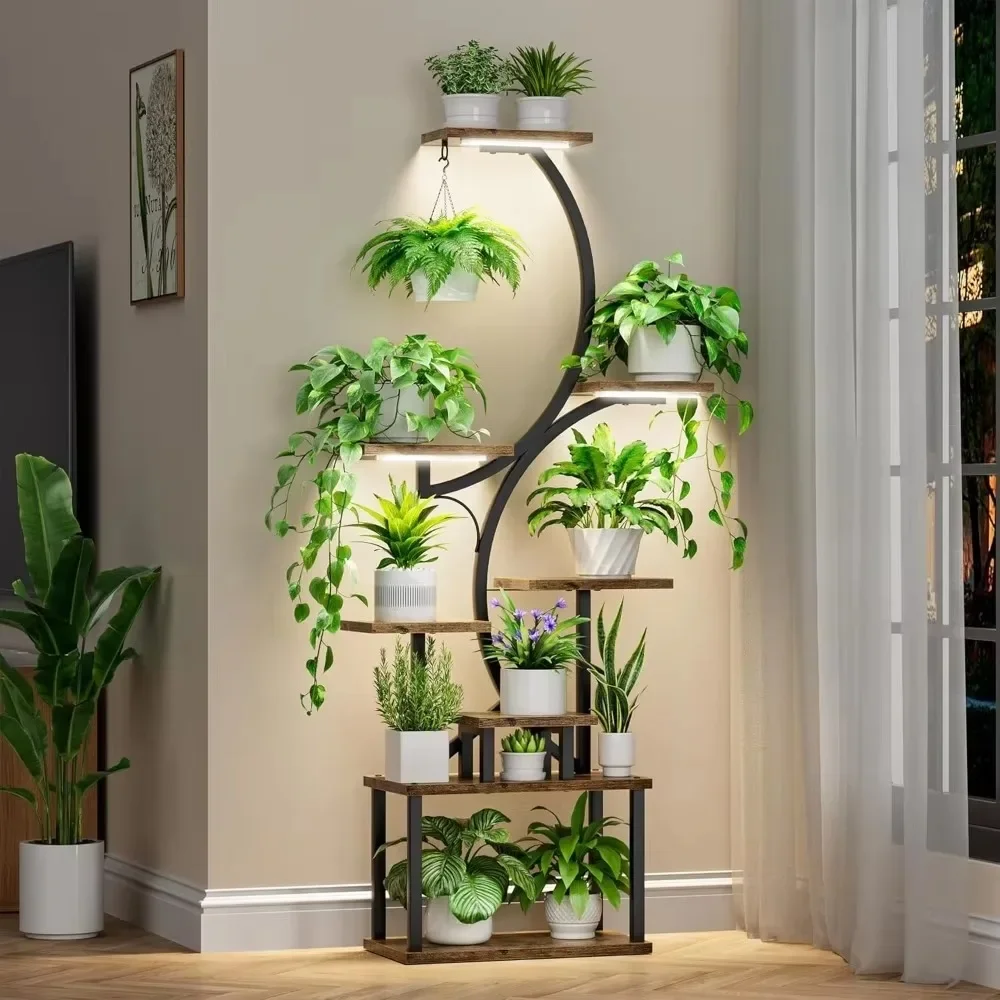 Plant Stand Indoor with Grow Lights, Lighted Corner Plant Stands for Indoor Growing, 8 Tiered Large Flower Holder