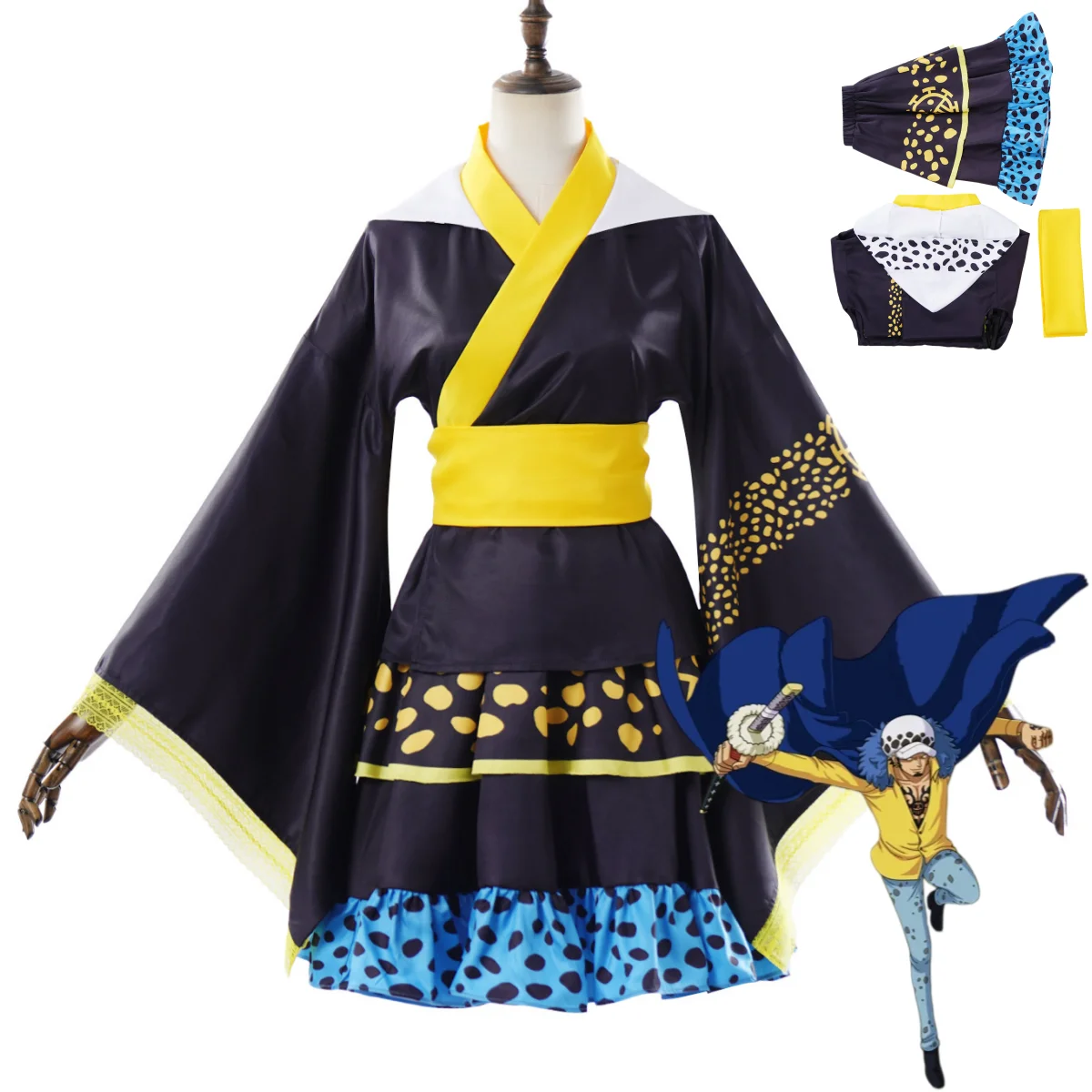 

Anime Trafalgar D. Water Law Cosplay Costume Female Lovely Kimono Dress with Belt Set Law Lolita Dress Woman Sexy Carnival Suit