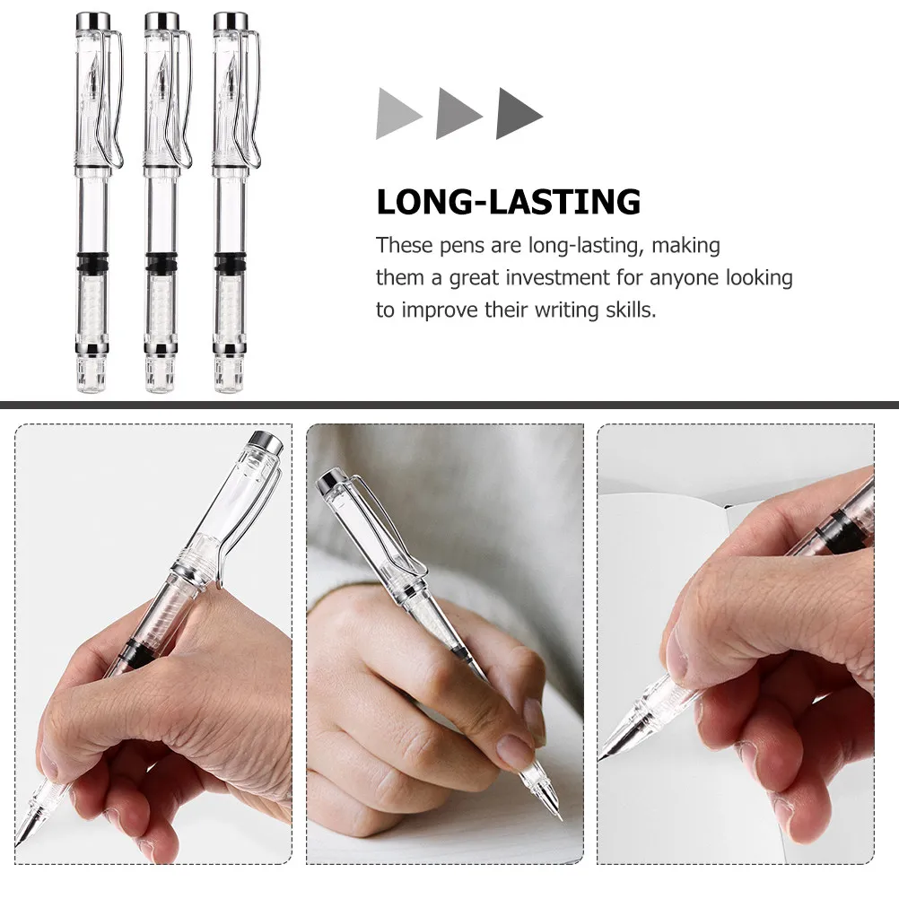 4pcs Transparent Resin Fountain Pens with Metal Trim, Fine Nib for Precision Writing & Calligraphy