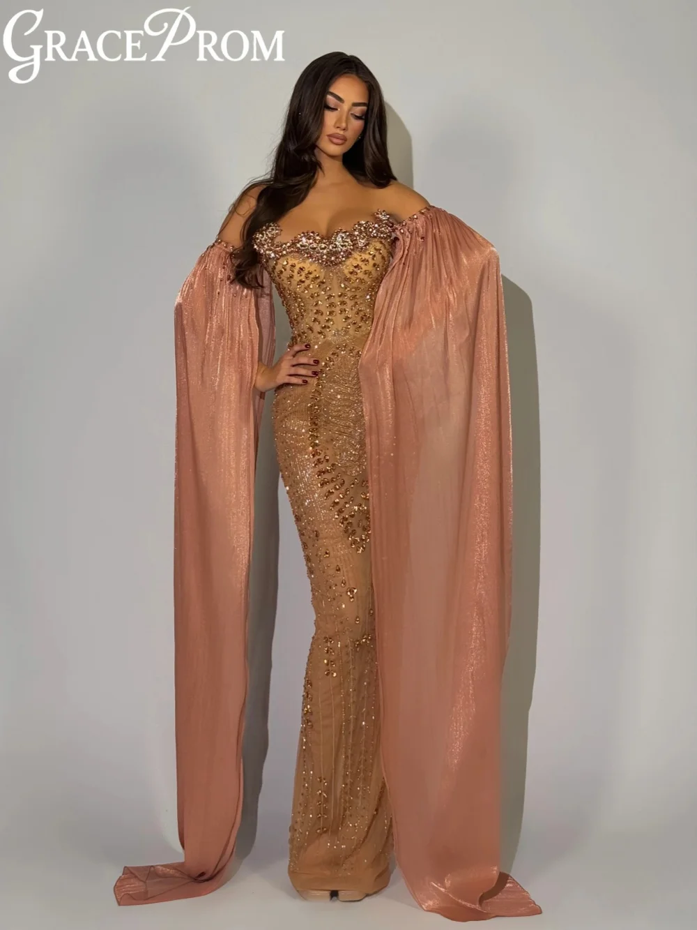 

Ослепительное длинное вечернее платье-футляр с кристаллами, потрясающая иллюзия с открытыми плечами, свадебное платье, платья для выпускного вечера без бретелек по индивидуальному заказу