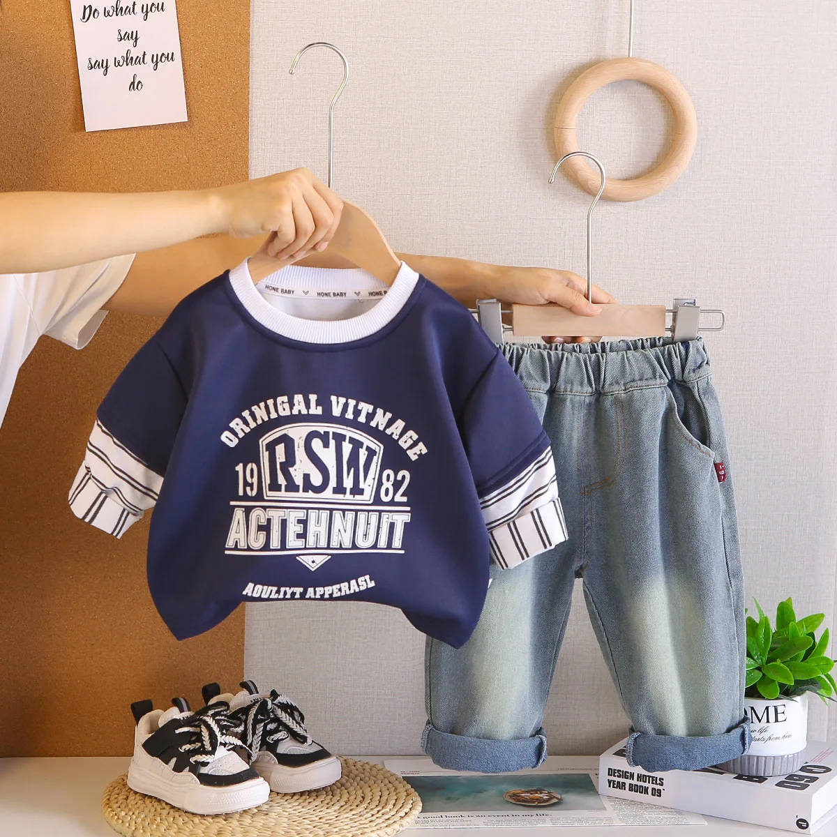 

Boys Clothing Sets Spring Autumn 2025 Children Sweatshirts T-shirts Denim Pants 2pcs Sports Suit For Baby Outfits Kids Tracksuit