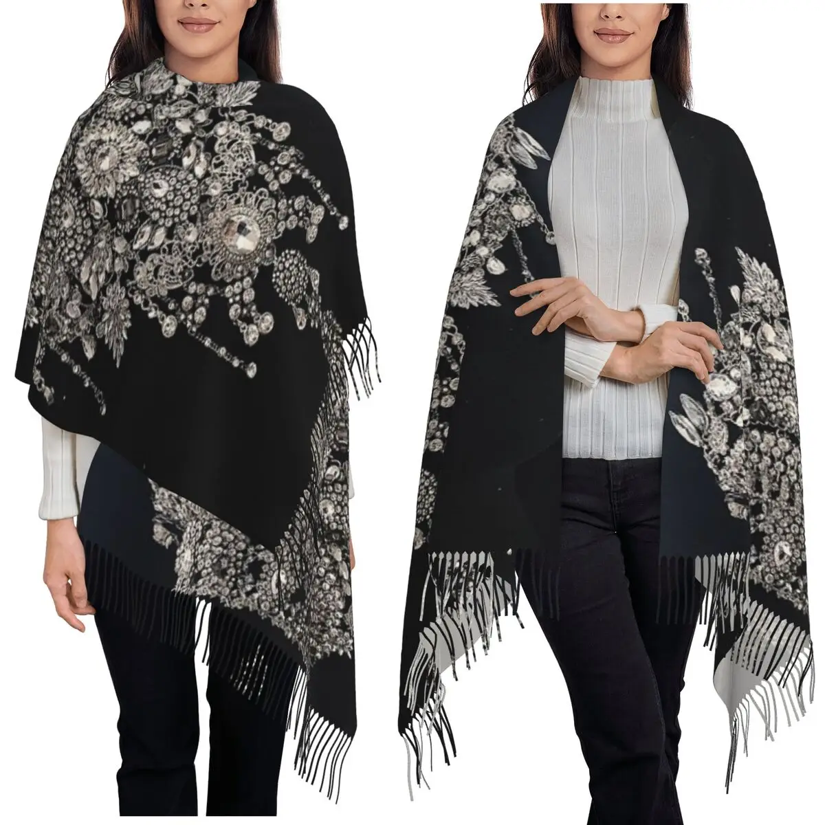 

Ювелирные изделия, драгоценный камень, серебряный кристалл, блестящие стразы, бриллианты, шарф, шарфы с кисточками, шали и накидки, большая осенне-зимняя шаль, накидка