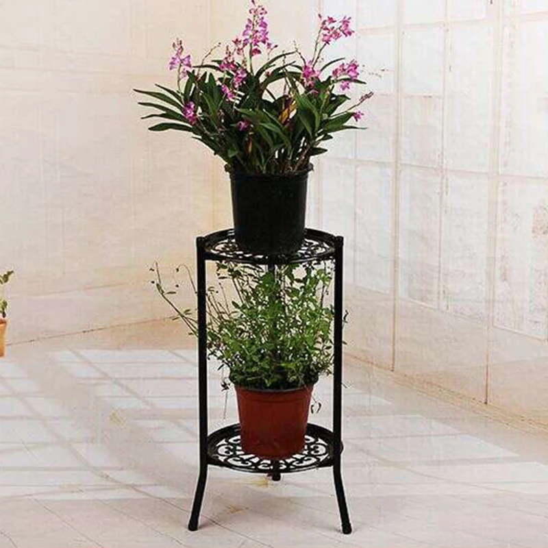 2-Tiered Tall Plant Stand Metal Plant Shelf Supports Rack Storage Display Shelf Planter Rack Organizer Home Garden Decoration