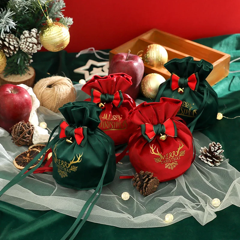 1pc Creative Christmas Gift Bag Christmas Apple Velvet Bag Christmas Eve Candy Box Christmas Flannelette Bundle Pocket Stockings