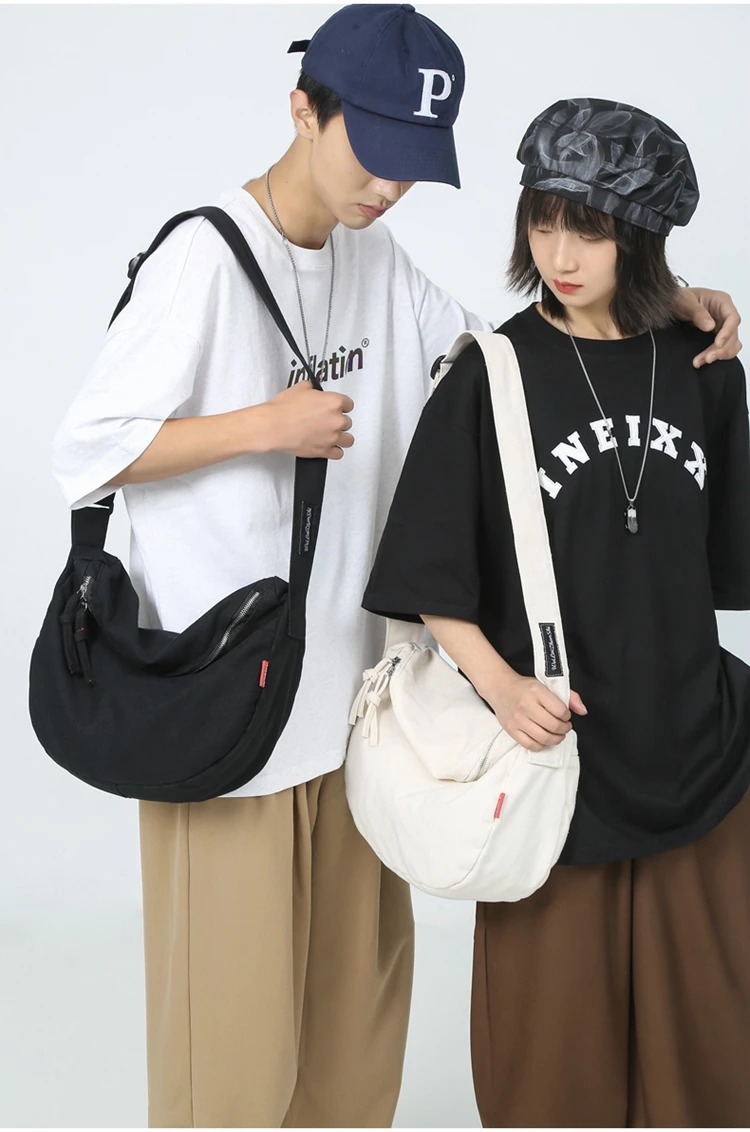 Packages Large Capacity Hobos Japan Style Crossbody Bags for Women Unisex Canvas Shoulder Bags Minimalist Style