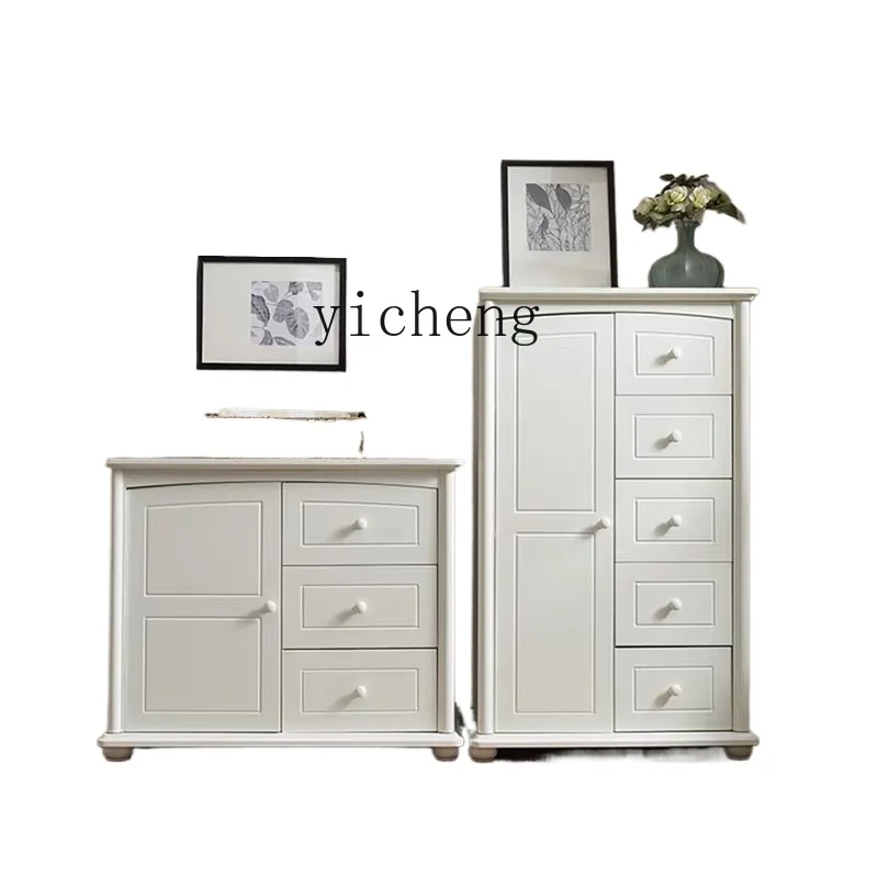 ZK Pastoral Combination Multi-Functional Children's Simple Wardrobe Wooden Simple Chest of Drawers White Storage Cabinet