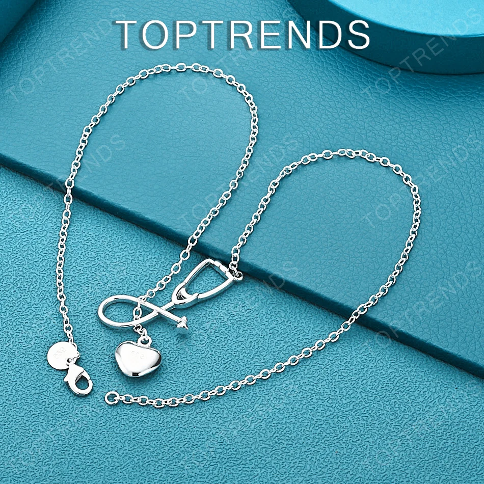 New 925 Sterling Silver Heart Stethoscope Necklace Fashion Creative Jewelry Accessories For Women Birthday Christmas Party Gift