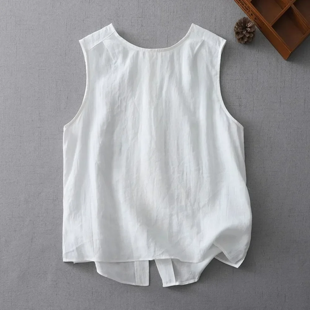 Women Vintage Linen Cotton Reversible Tank Top Loose Casual Sleeveless Vest Breathable Soft Flattering Minimalist Streetwear