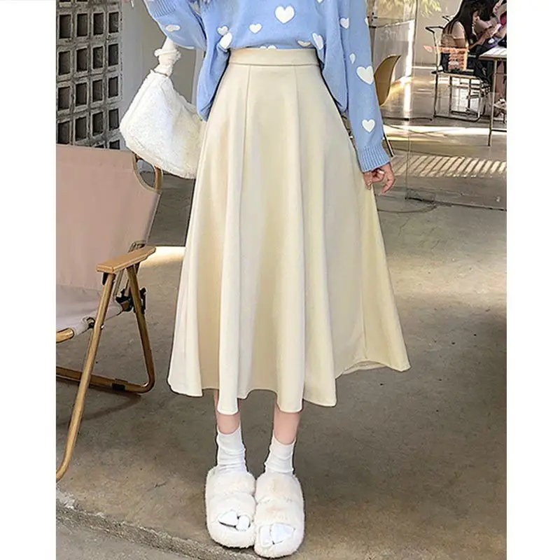 Autumn Winter New Fashion High Waist Solid Color Pleated Women's Clothing Woolen Cloth Korean All-match Simplicity Trend Skirts