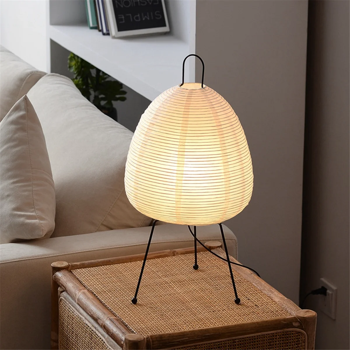 AD30-Japanese Rice Paper Lantern LED Table Lamp Living Room Bedroom Bedside Study Hotel Homestay Tripod Floor Lamp,US Plug