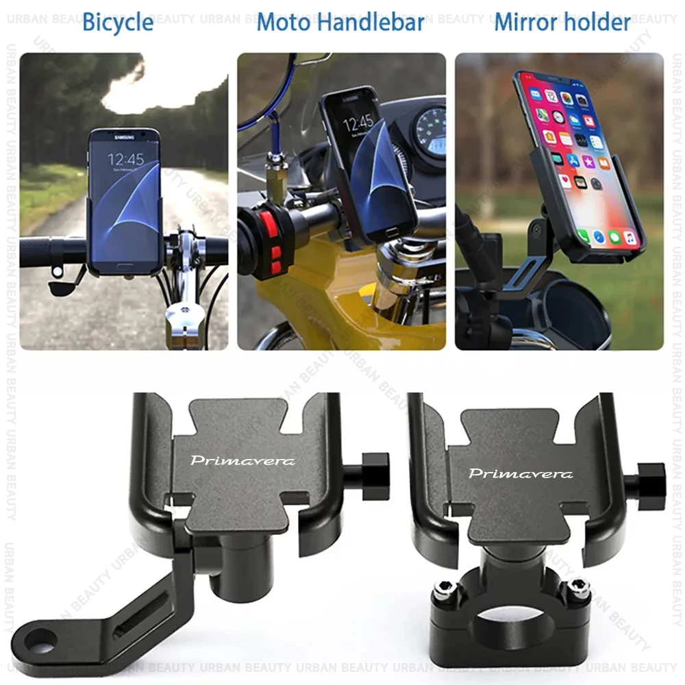 For Vespa Primavera 150 Tech S150 Color Vibe Motorcycle Phone Holder GPS Bracket Cellphone Stand Rearview Mirror Handlebar Mount