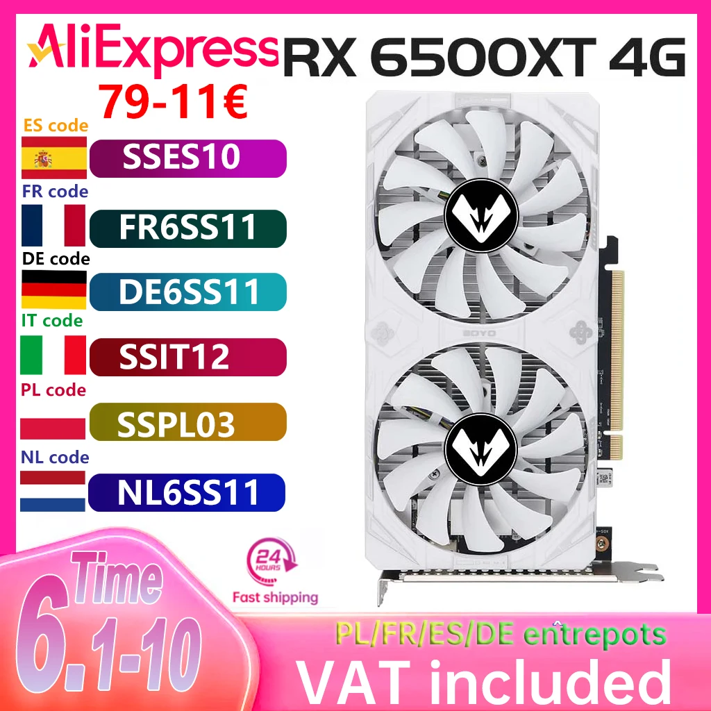 Tarjeta gráfica para juegos SOYO AMD Radeon RX6500XT, 4GB, memoria GDDR6 PCIEx16 4,0 para tarjetas de vídeo de ordenador de escritorio 6500XT