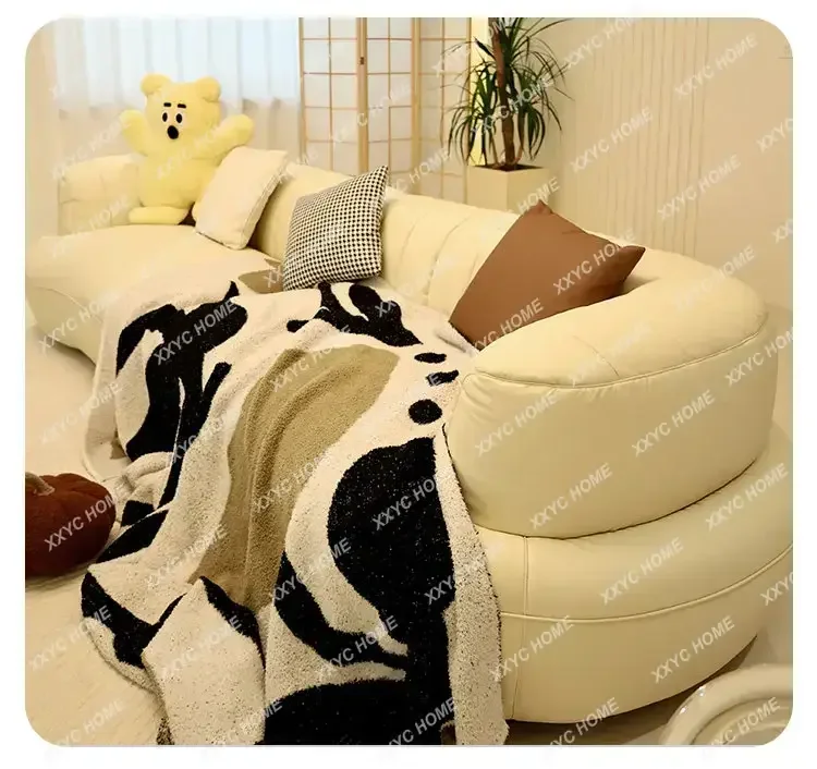 minimalist cream style straight row living room small apartment creative curved sofa