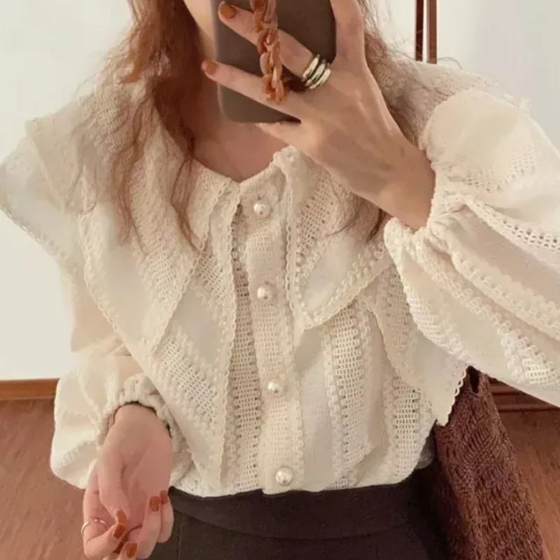 French Style Shirts for Women Long Sleeve Spring Autumn Clothing Solid Elegant Design Young Streetweat Fashion Soft Breathable