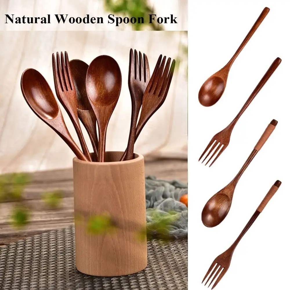 High Quality Natural Wooden Spoon Handmade Wooden Fork Utensil Cereal Fork Kitchen Accessories