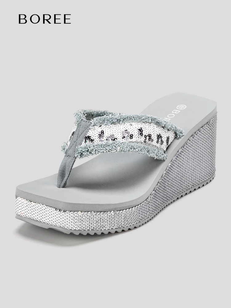 

Летние женские тапочки 8 см, женская обувь на танкетке и платформе, пляжные шлепанцы, нескользящие шлепанцы на высоком каблуке с графеновым дезодорантом