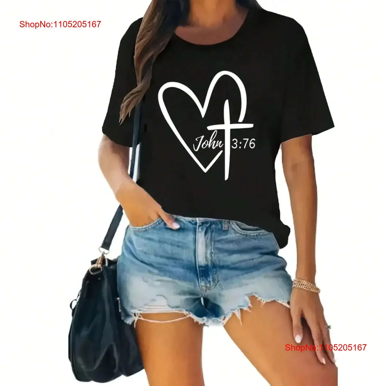 

Ladies' heart shaped printed casual T shirt comfortable round neck top vintage Washed Soft Breathable Slightly Casual