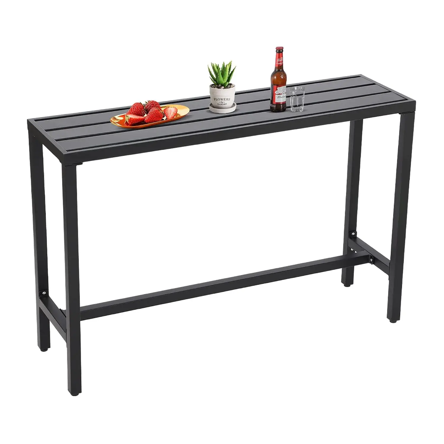 Outdoor Bar Table, Patio Console Pub Height Tables with Powder Coated Steel Frame, Weather Resistant Waterproof Top, Customized